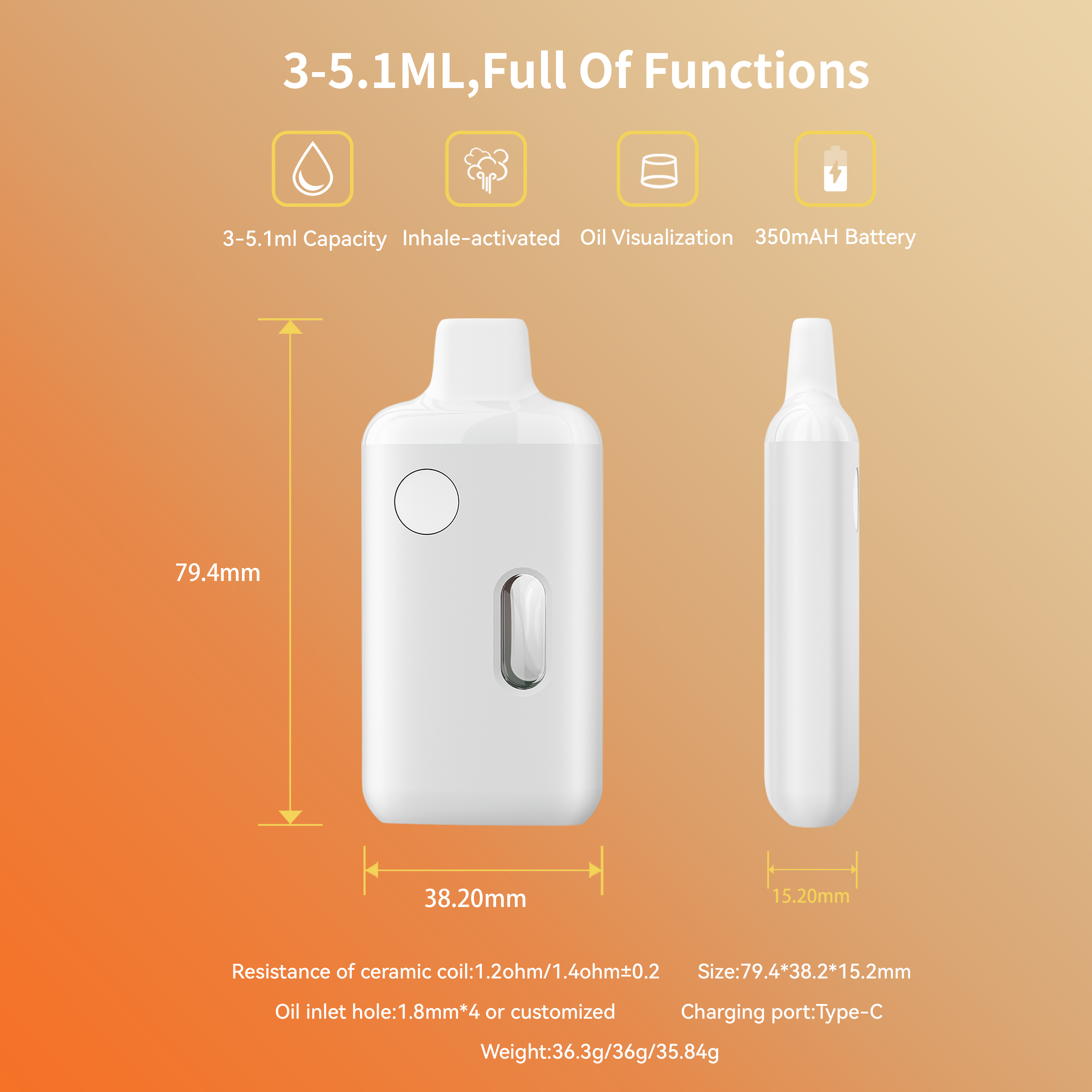 3/4/5.1ml Preheating Voltage Adjustable Disposable Box For CBD THC Thick Oils